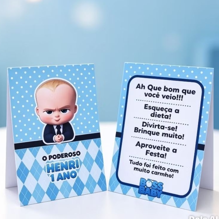 Kit Plaquinha de Agradecimento O Poderoso Chefinho - Centro de Mesa - Personalizado - Lembrancinha - Festa - Decoração