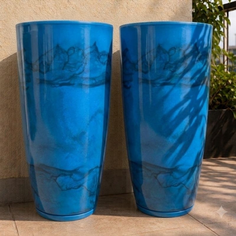 KIT C/ 2 VASOS DECORATIVOS GRANDES 68x35x24CM POLIETILENO MARMORIZADO PARA JARDIM VARANDA SALA