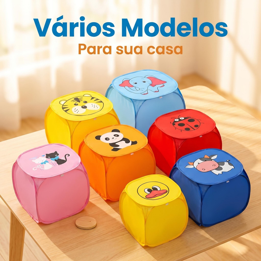 Cesto Roupa Suja 45x45cm Estampas Animais Portátil Resistente