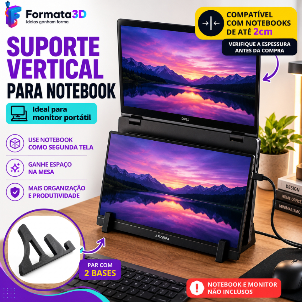 Suporte Vertical para Notebook e Monitor Portátil | Base para Laptop e Segunda Tela | Setup Portátil