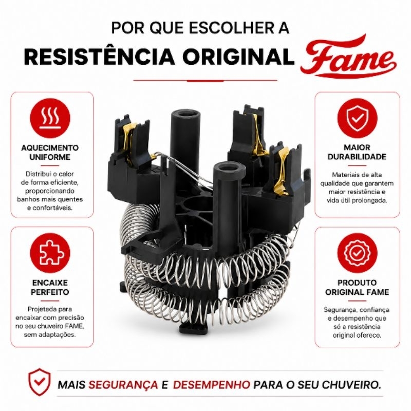 Detalhes do Resistência Original FAME Vida Longa 220V Para Chuveiros FAME Compatível Diversos Modelos