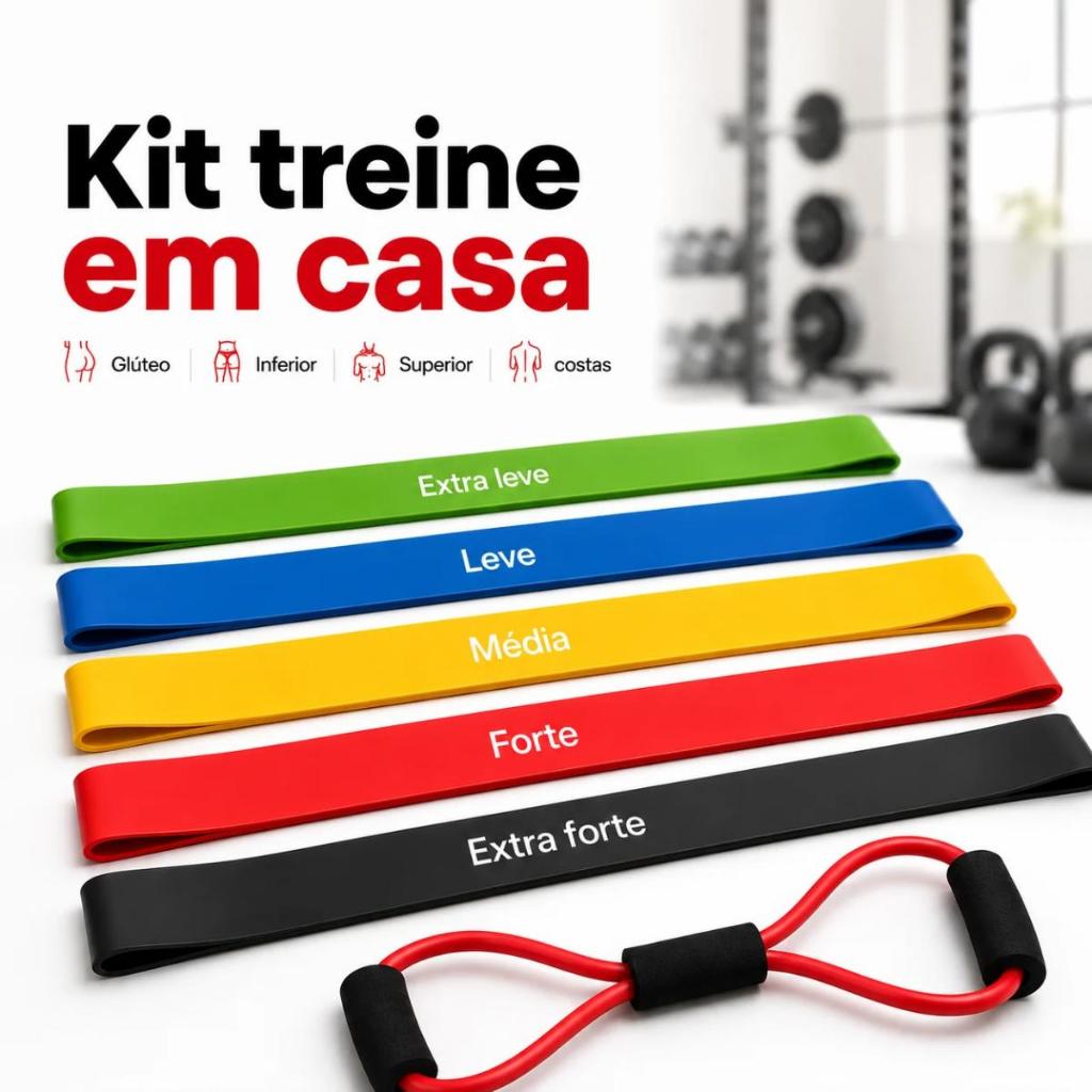 Kit Treine em Casa 5 Mini Bands + Elástico Extensor Funcional Fisioterapia Pilates