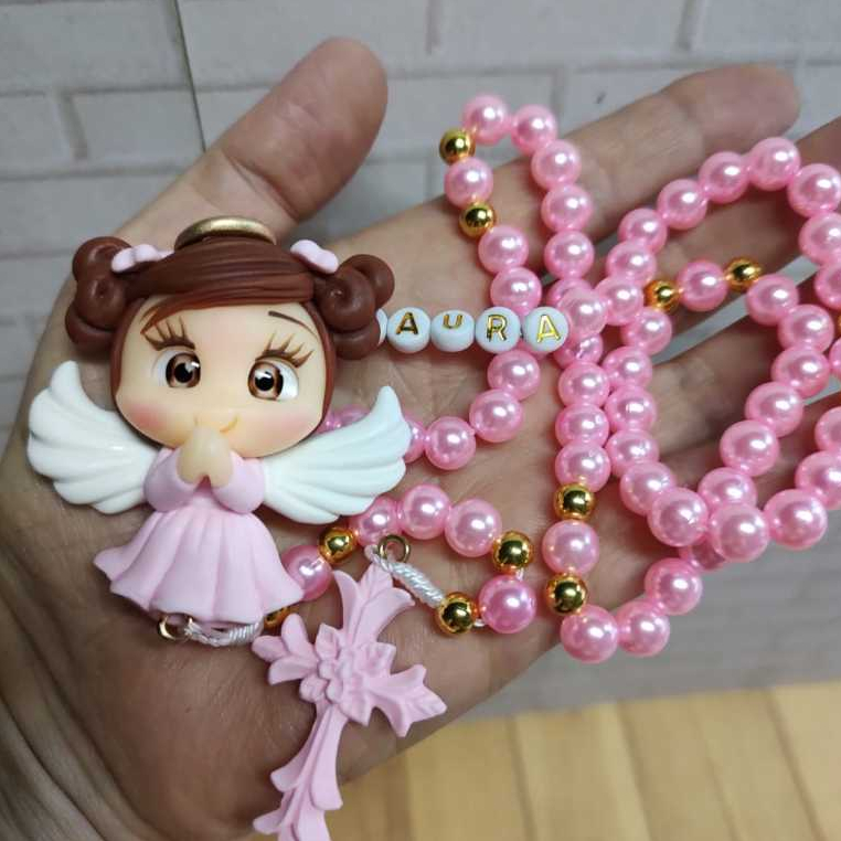 Terço em Biscuit Personalizado/Batizado/Comunhão/Artesanal com Nome