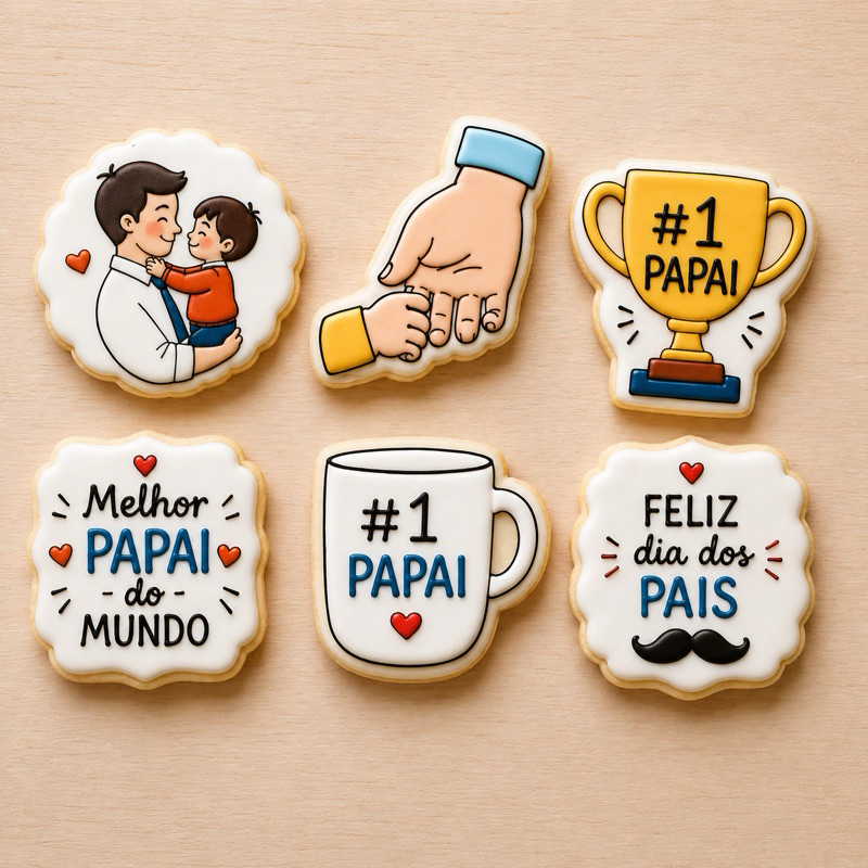 Cortador e Marcador Dia dos Pais 6 peças  - Kit Pai Numero 1 - Biscoitos, Pasta Americana, Biscuit