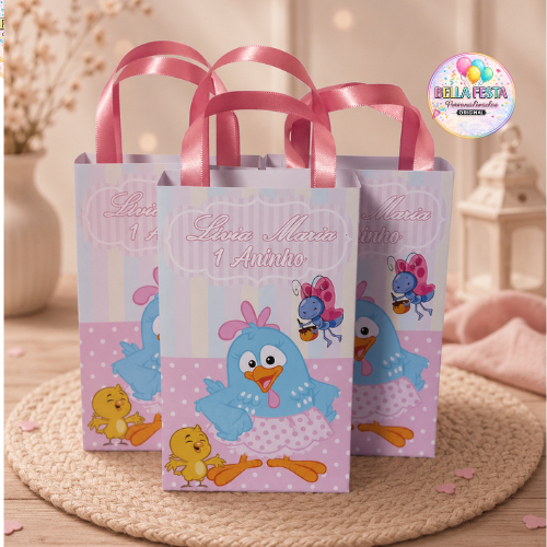 sacolinha surpresa personalizada lembrancinha galinha pintadinha rosa festa infantil