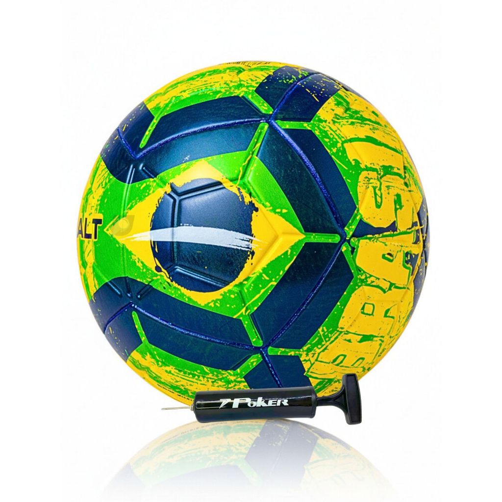 Kit Bola de Futebol Brasil Campo Grama Sintética Suiço Resistente Treino Jogo Tamanho 5  - Original + Bomba de Ar