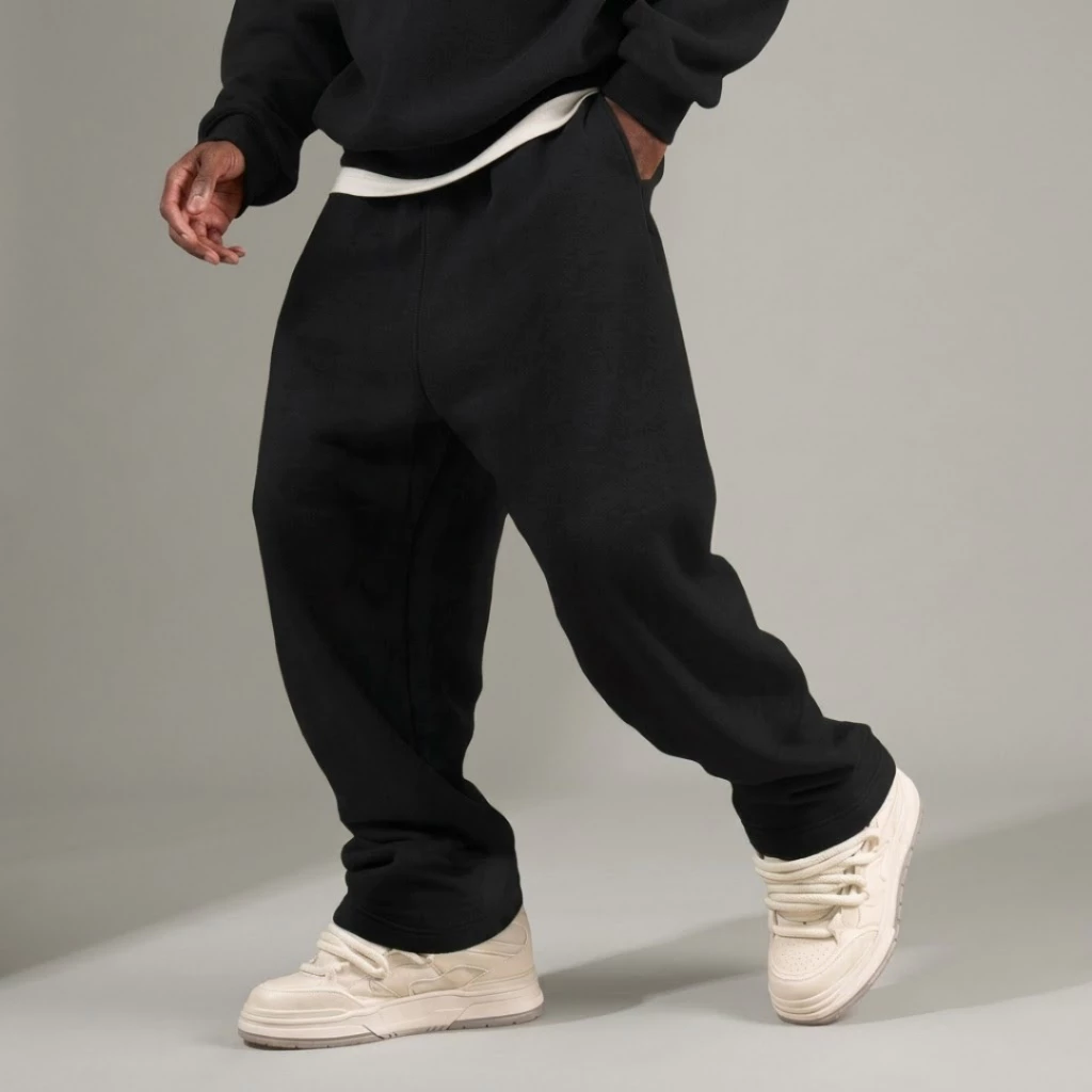 Calça Unissex Moletom Baggy Peluciada Flanelada Larga Streetwear Versátil HipHop Confortável