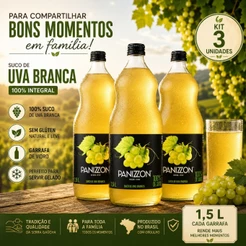 KIt 03 Suco Panizzon Uva Branca Integral 100% Garrafa 1,5L Vidro