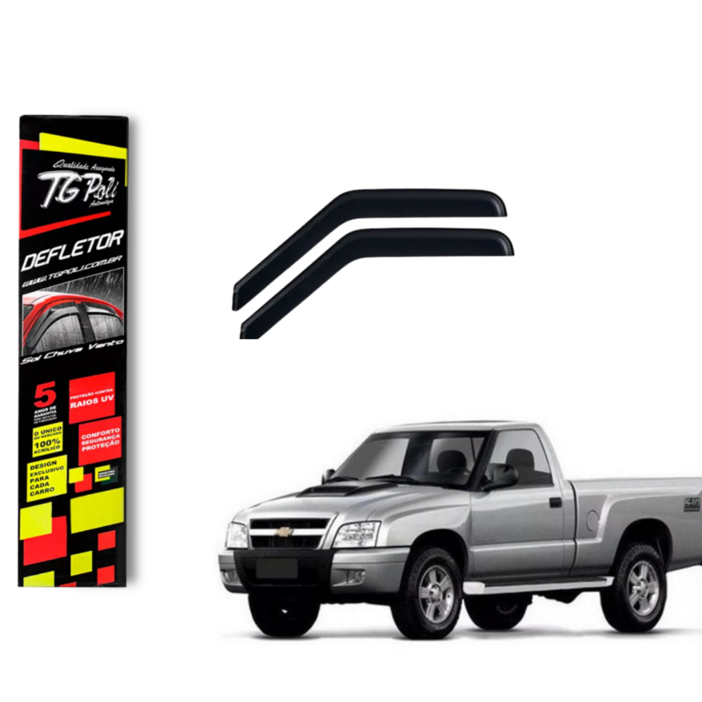 Calha de Chuva Chevrolet S10 1995 a 2011 2 portas TG Poli Defletor Portas Protetor Janelas Fumê