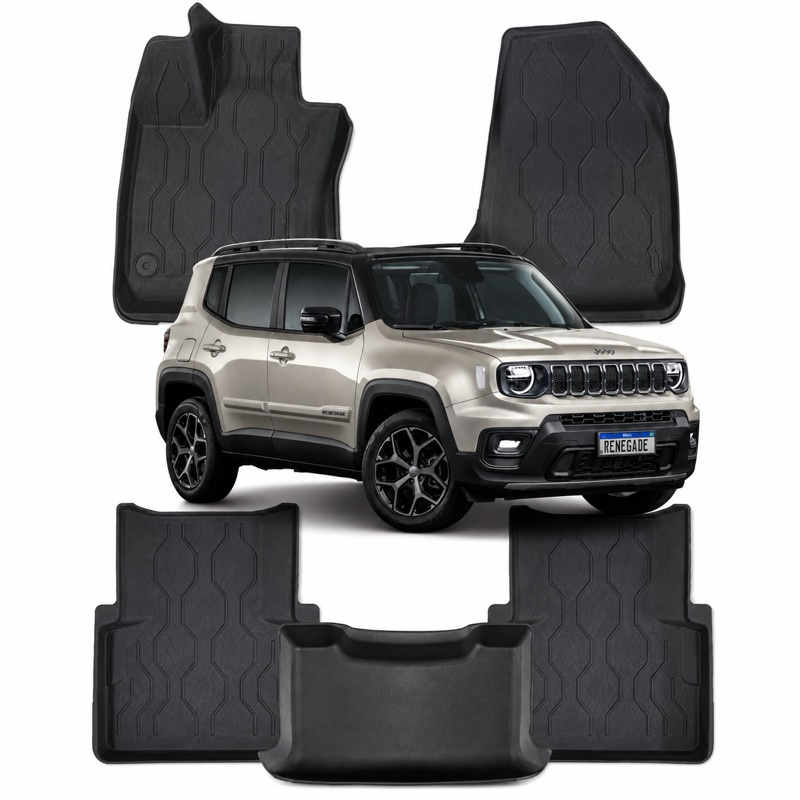 Jogo Tapete Borracha Jeep Renegade 2015 a 2027 Tipo Bandeja Bordas Altas 5 Pç