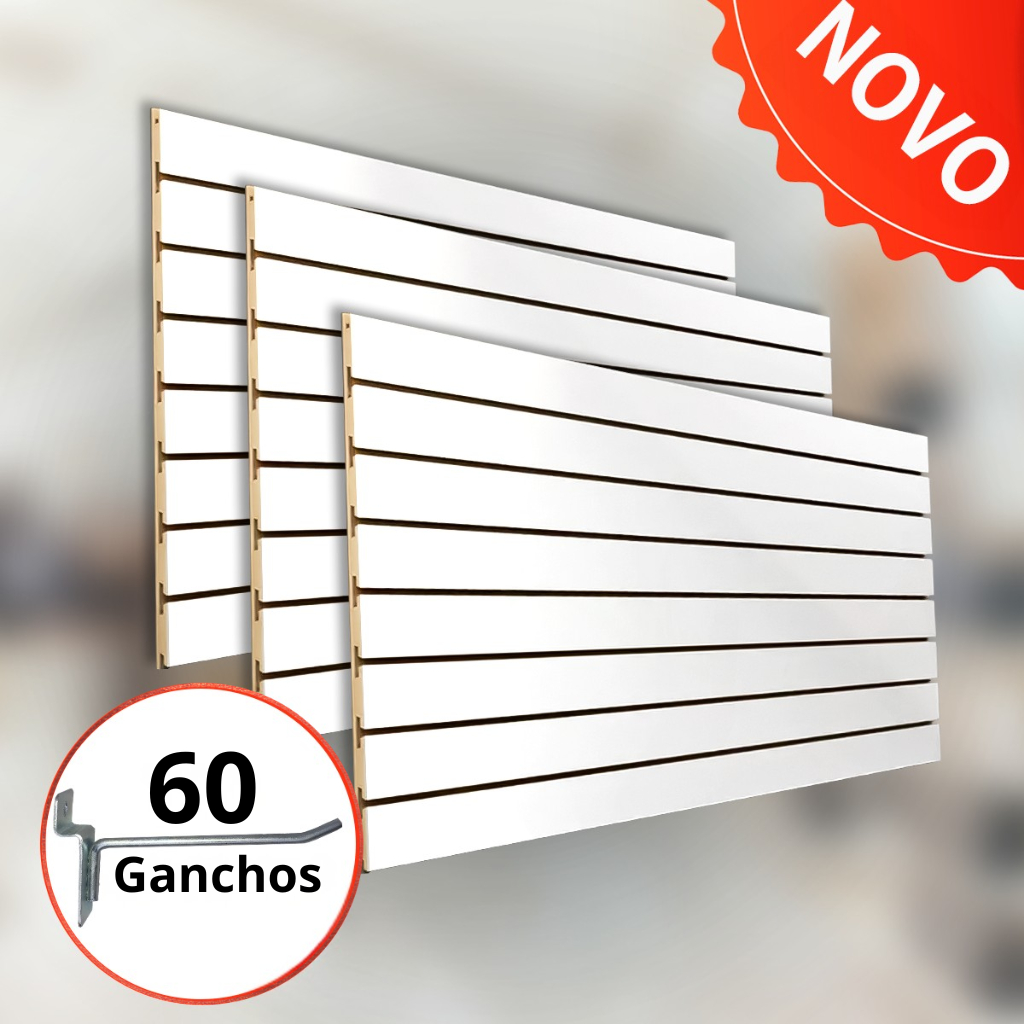 Kit 3 Painéis Canaletados 120x60 MDF com 60 Ganchos Canaletado