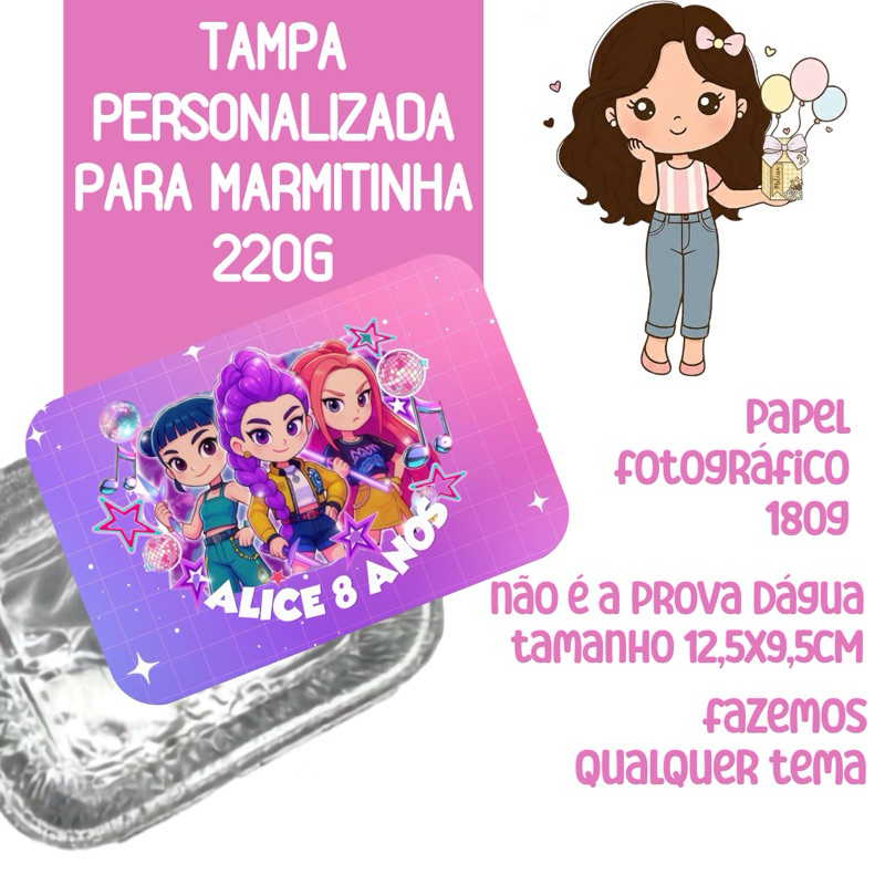 Tampa Personalizada para Marmitinha 220ml Lembrancinha Para Festa Aniversário (NÃO ACOMPANHA MARMITA)