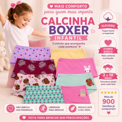 Kit 5 ou 10 Calcinhas Boxer Infantil Menina Algodão Forro Duplo Tamanhos 2 a 10