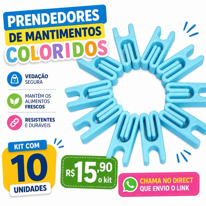 Kit c/ 10 Clips Prendedor de Saco Alimentos Clips fechador Embalagens Fechador de Alimentos Cozinha Utilidade Organizado