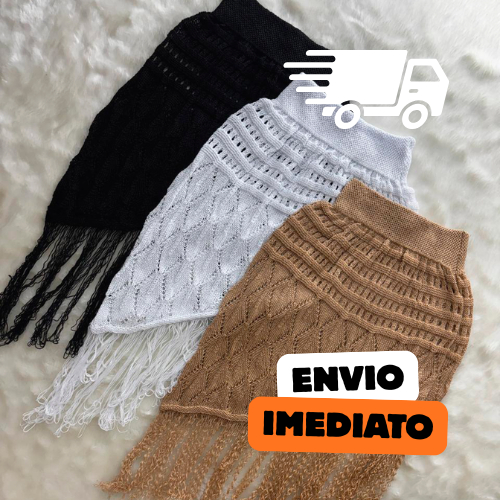 Saia Saída de Praia Malibu com Franjinhas Crochê Tricot Verão