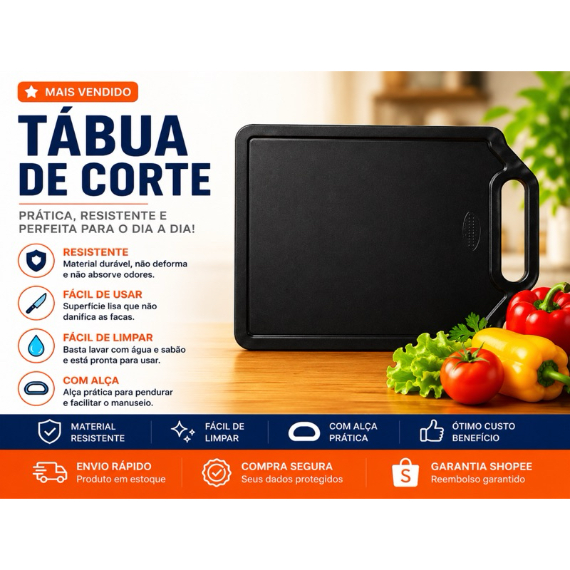 Prime Utilidades Tábua de Corte Multiuso Premium Resistente Livre de BPA para Carnes Frutas Legumes e Pães