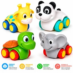 Carrinho de Brinquedo Soft Car Animais Safari Mordedor Infantil Vinil Texturizado Carro de Bebê