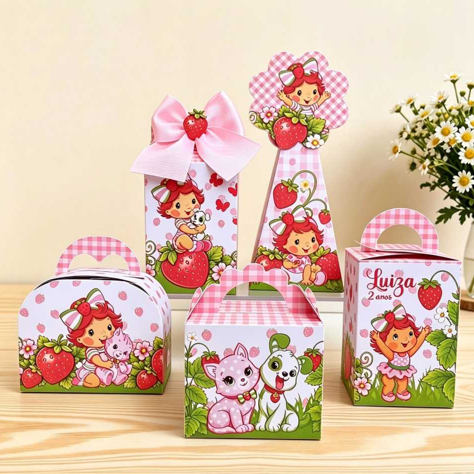 Kit Festa Personalizado Tema Moranguinho Baby Rosa (PEGUE E MONTE) Lembrancinha de aniversário Moranguinho Rosa
