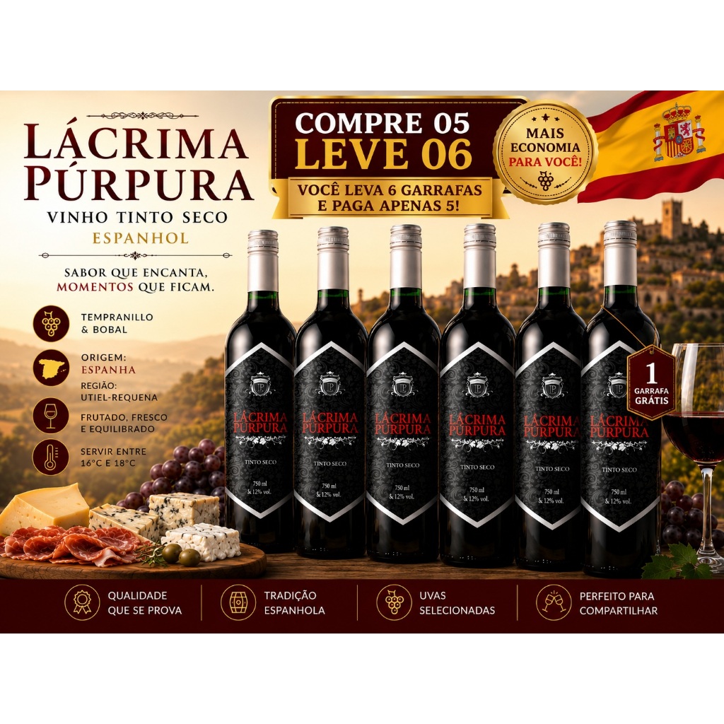 Vinho Tinto Seco Lácrima Púrpura Tempranillo Bobal 750ml