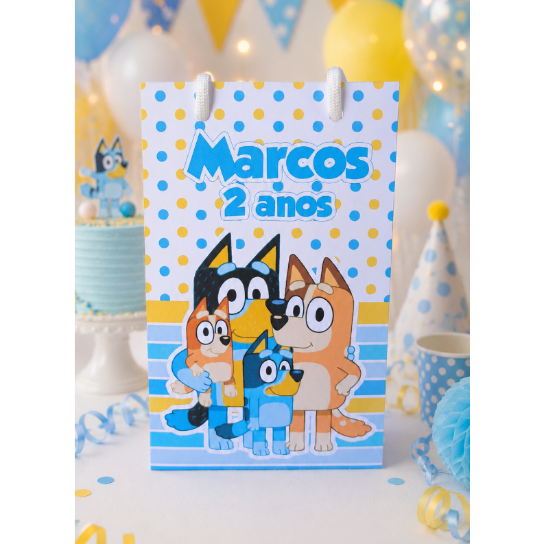 Sacolinha Surpresa Personalizada Bluey Menino - Com Alça -  PEGUE E MONTE