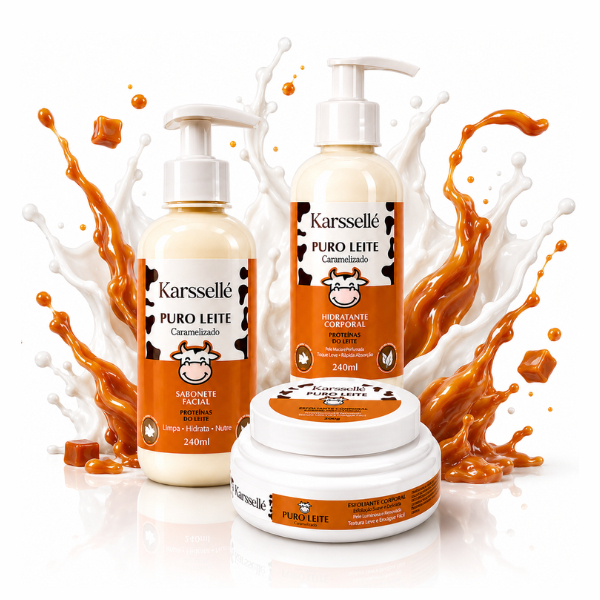 Kit Corporal Puro Leite Caramelo Banho Premium Sabonete 240ml + Esfoliante 200g + Hidratante Corporal 240ml