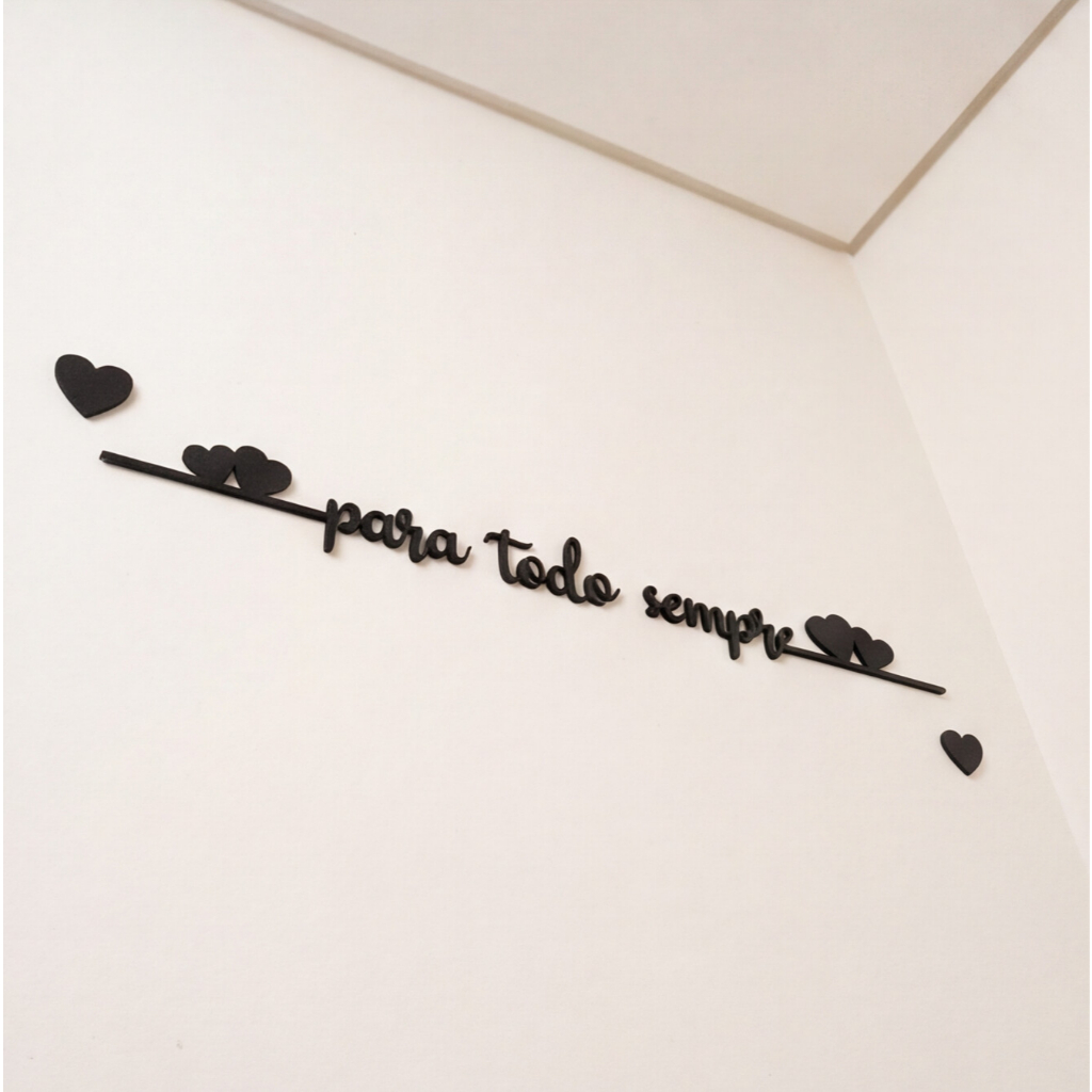 Frase de Parede Para Todo Sempre Dois Corações MDF Casal Quarto Cabeceira Decoração + 2 Apliques