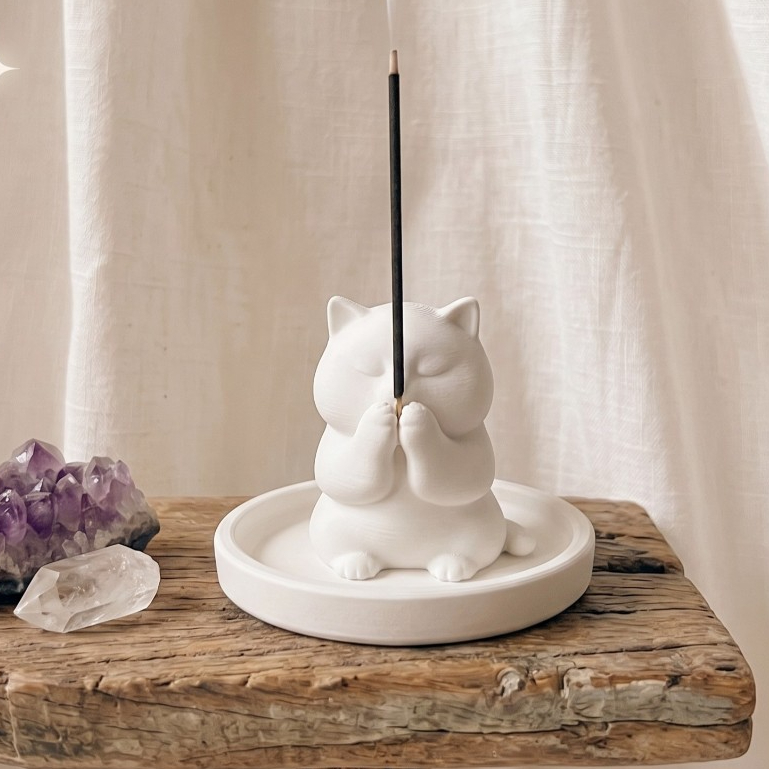 Imagem Incensário Gatinho Decorativo Porta Incenso Minimalista Moderno Relaxante