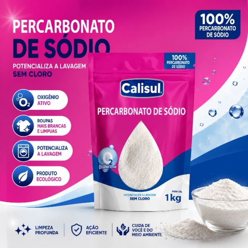 Percarbonato de Sódio Calisul 1kg - Remove Manchas, Branqueia e Higieniza - tira manchas roupas  brancas e coloridas