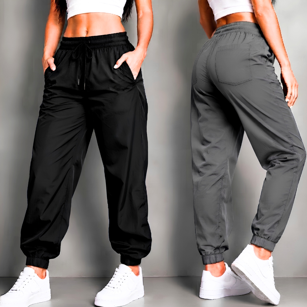 Kit 2 Calças Jogger Femininas Tactel Com Elastano Academia Casual Bolsos Ajuste