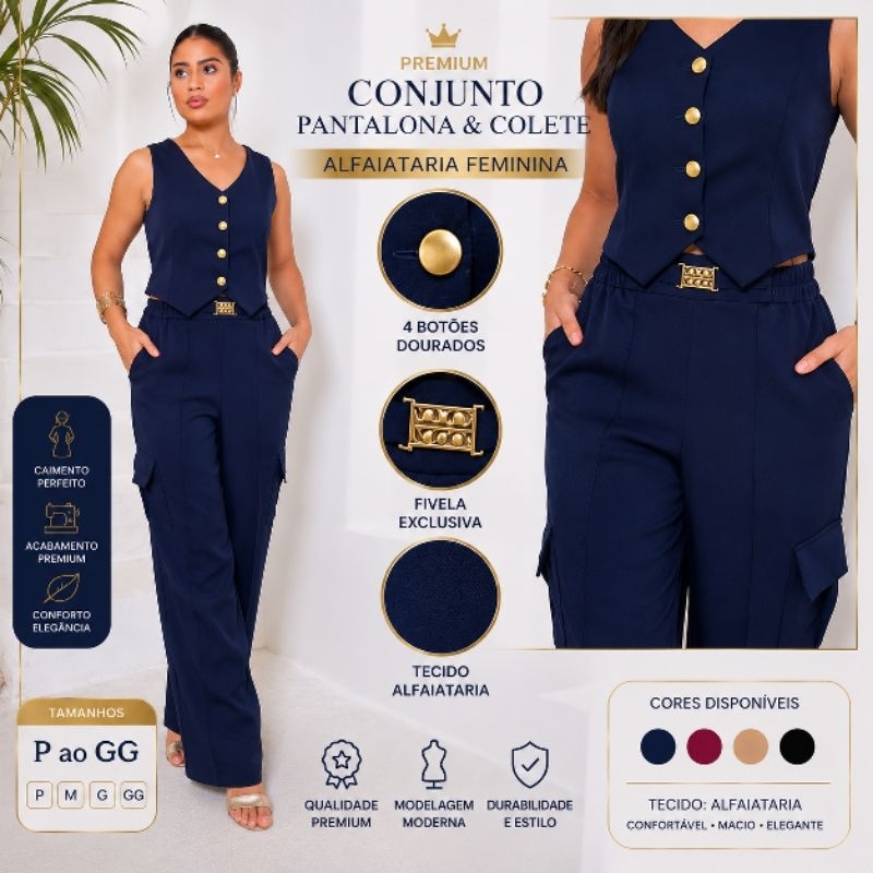Conjunto alfaiataria premium colete e calça pantalona variedad de cores ENTREGA RAPIDA