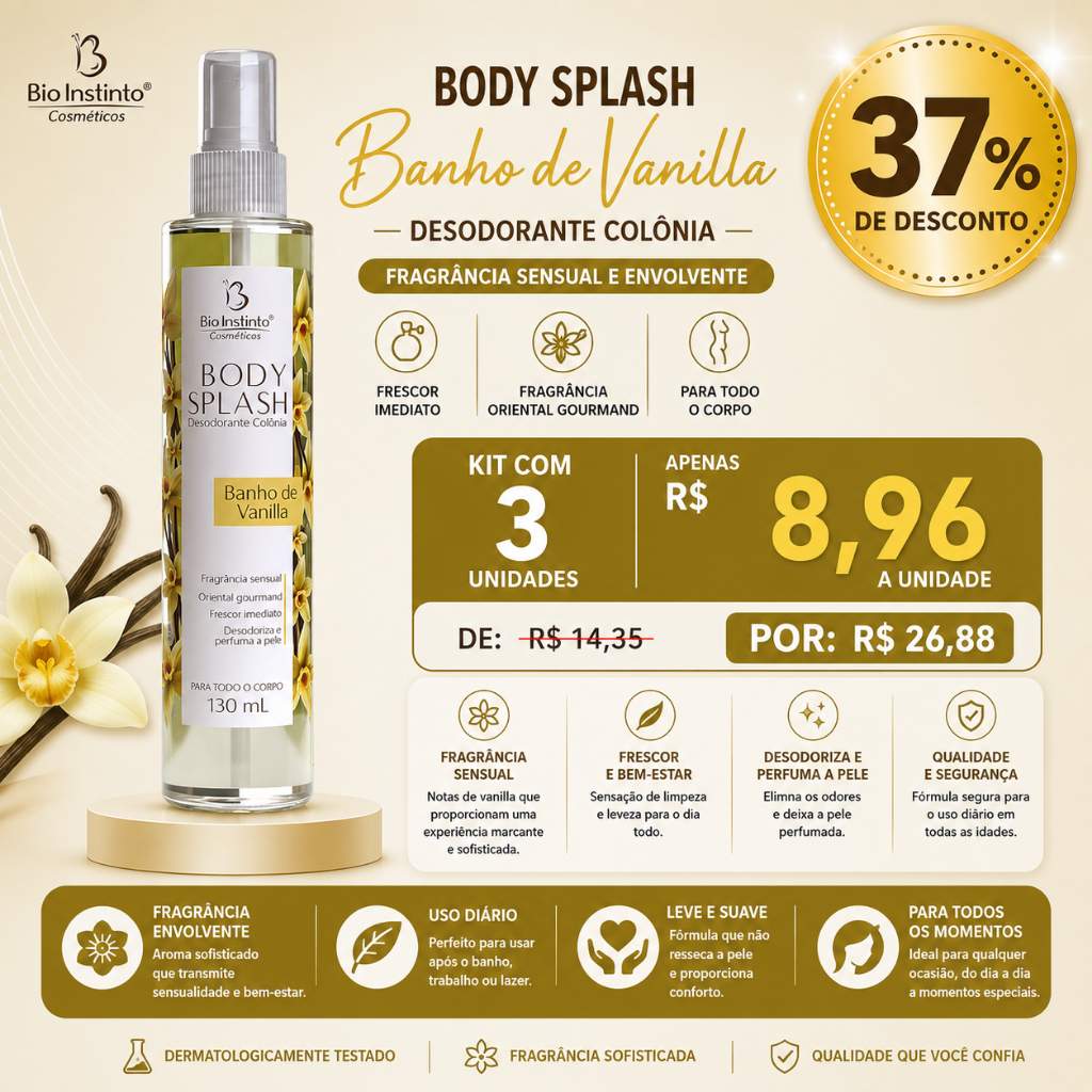 Desodorante Body Splash Banho de Vanilla 130ml - Bio Instinto