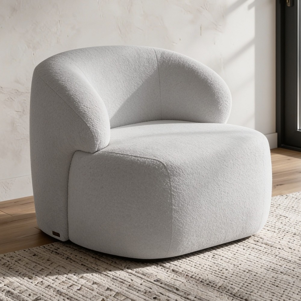 Poltrona Decorativa Fixa Orgânica Para Sala Living Barolo L06 Bouclê Cinza - Lyam Decor