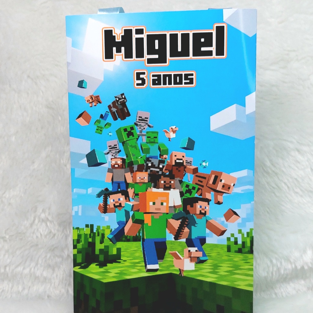 Sacolinha personalizada Minecraft TAM M| lembrancinha |aniversario | decoração princesas baby | sacolinha M