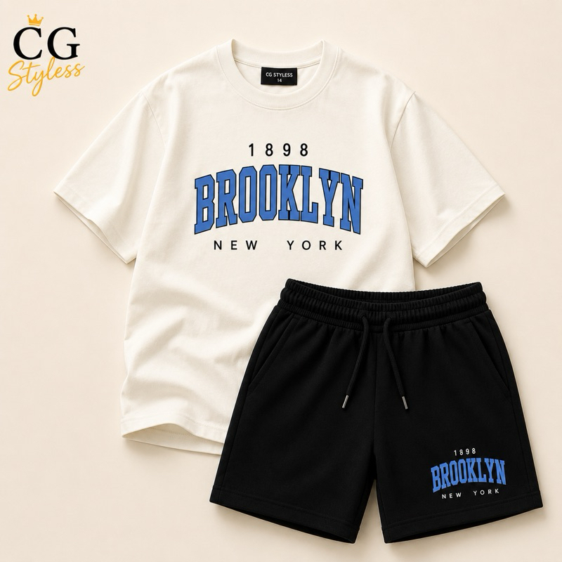 Conjunto Infantil Menino Camiseta e Short Moletinho Streetwear Verão Casual Masculino 2 ao 16