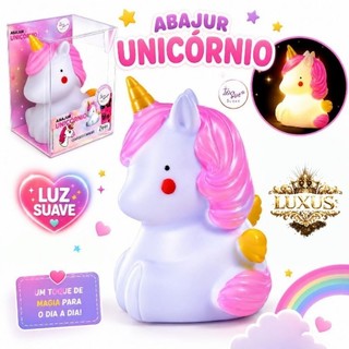 Luminária de Mesa Art House Abajur Unicórnio Branco, Luz Noturna Infantil Rosa menina