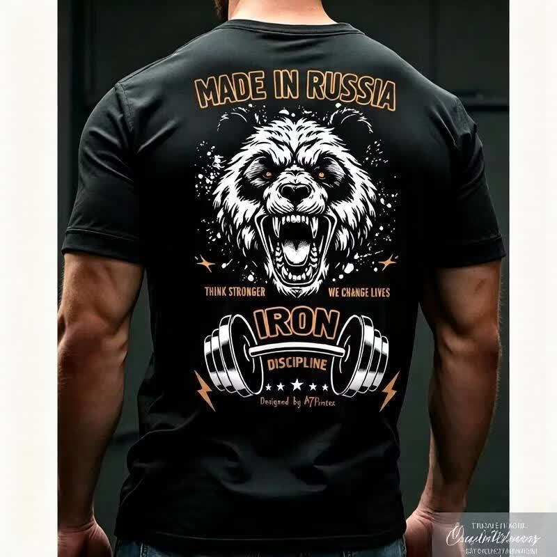 Camiseta Oversized Fitness Estampa Urso Panda Musculoso, Algodão de Alta Qualidade, Camiseta Esportiva para Academia