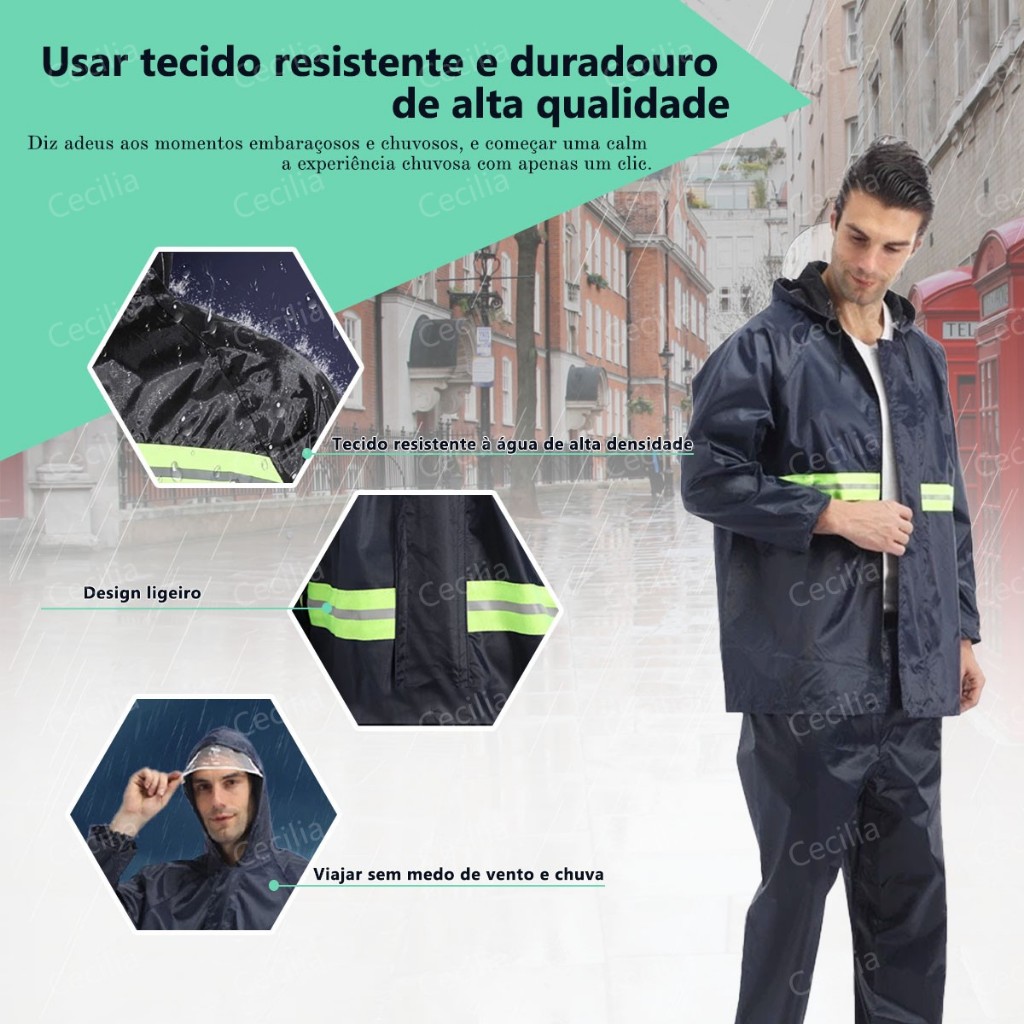 Capa Chuva Pvc Conjunto Impermeável Motoqueiro Motoboy C/ Capuz Motociclista Bike