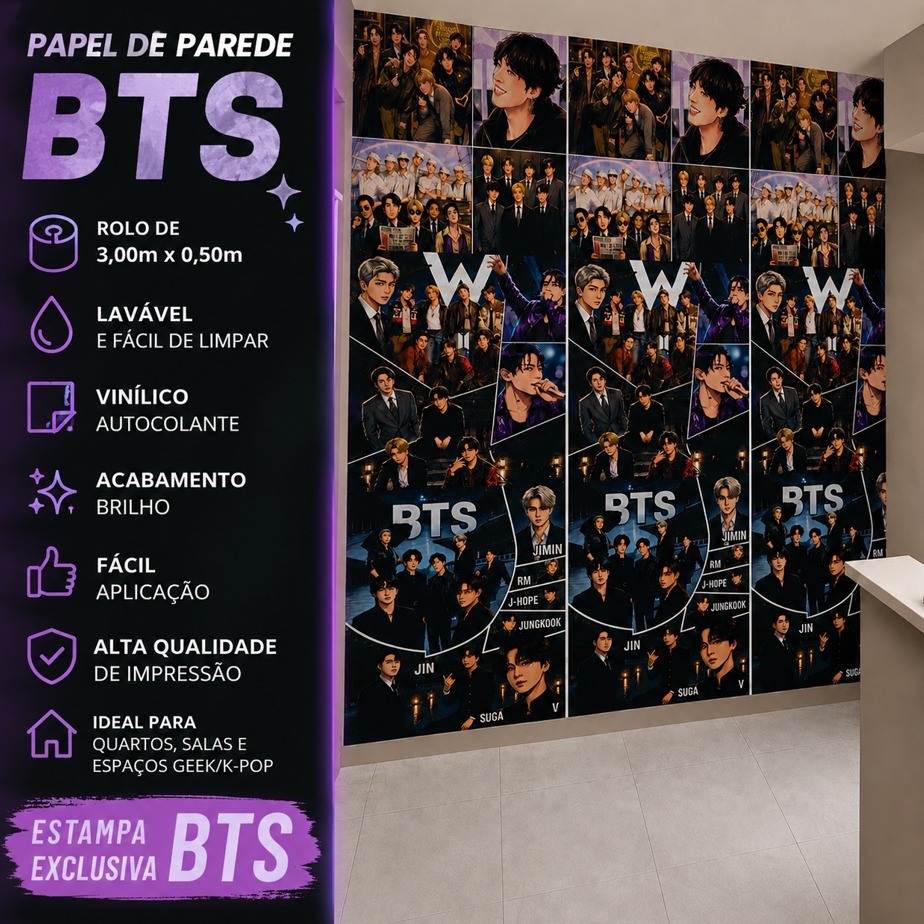 Papel de Parede K-Pop Idol Coreano | Estampa Colorida e Preto e Branco para Quarto Teen 3x50