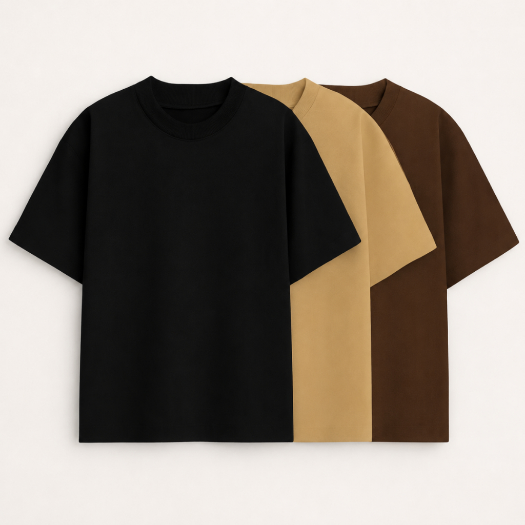 Kit 3 Camiseta Masculina Oversized StreetWear 100% Algodão Premium Gola Alta Camisa Básica Casual