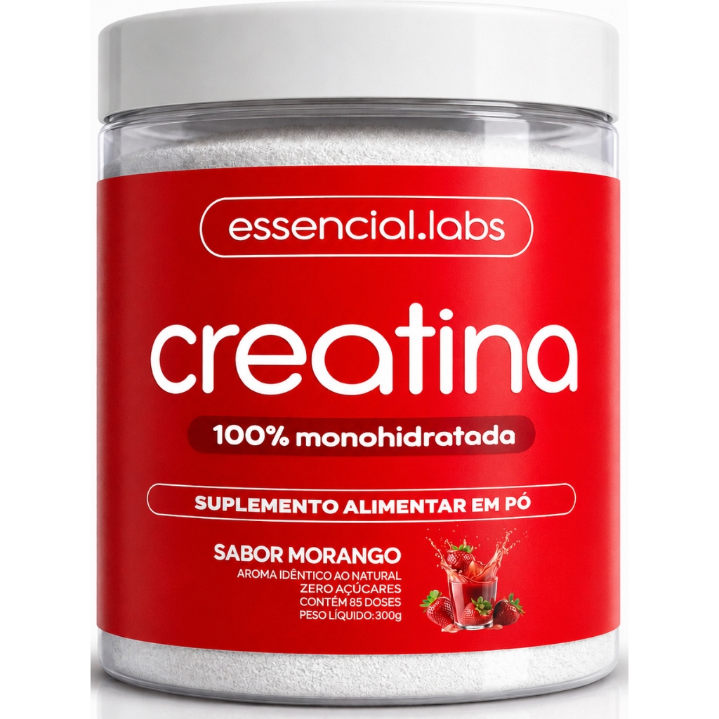 CREATINA MONOHIDRATADA 100% Pura - Sabor Morango - 300g