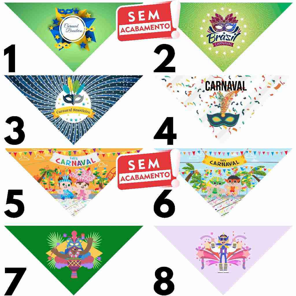 50 Bandanas Tamanhos P M G - 10 P, 20 M, 20 G Sem Acabamento  Carnaval Estampas Variadas Pet Shop
