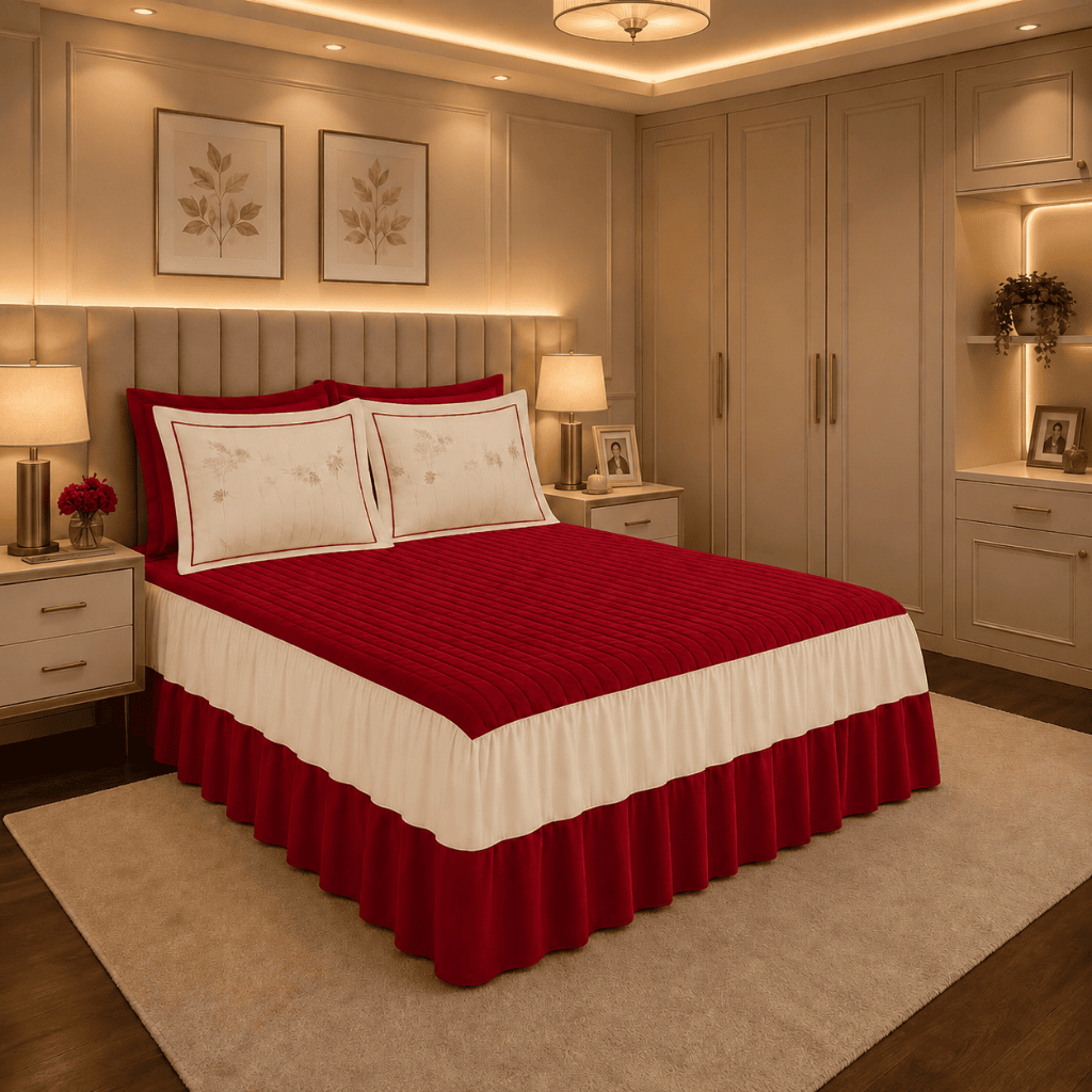 Colcha King Com Babado Cobre Leito Cama Size Gigante Duas Cores Com Porta Travesseiros