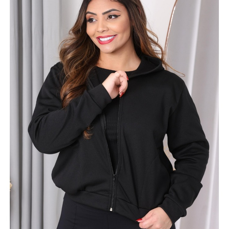 Blusa Casaco Moletom Poliester Femenina Lisa com Ziper Colorido