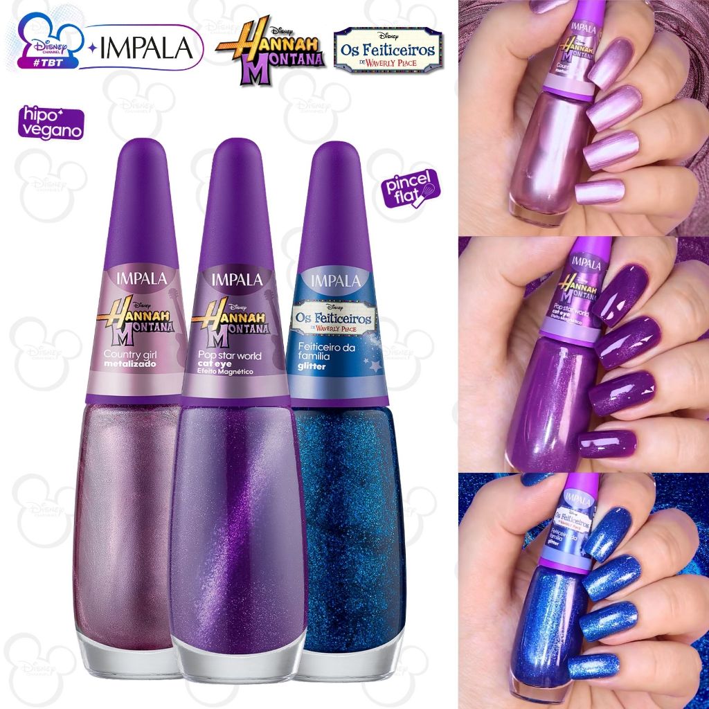 Impala Nova Coleção Disney Esmalte Olho de Gato Esmalte Magnetico Métalico Glitter Azul Roxo Lilás