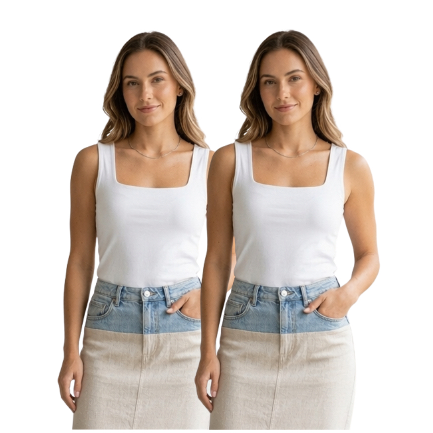 Kit 2 Blusinhas Femininas Viscolycra Básicas Gola Quadrada Atacado