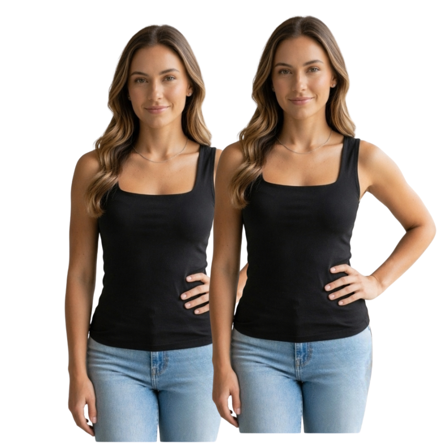 Kit 2 Regatas Feminina Viscolycra Blusa Básica Alça Grossa Branca ou Preta
