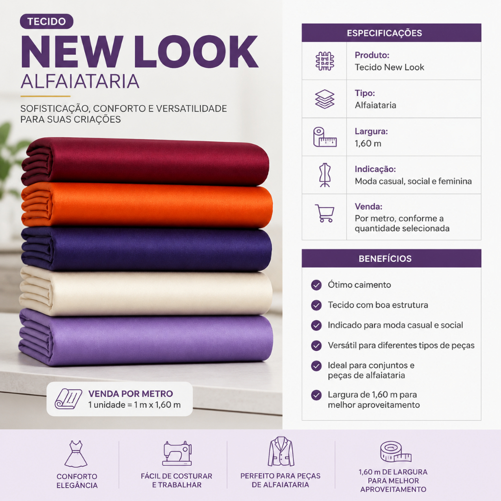 Detalhes do Tecido Alfaiataria Em Metro New Look Para Blazer Calça Saia Vestido Social Elegante