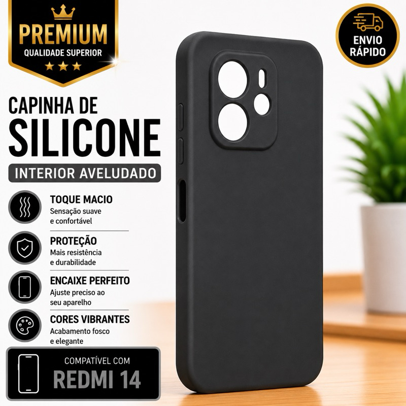 Capa Silicone Aveludada Redmi 14 Premium Anti Impacto Fosca Interior Aveludado