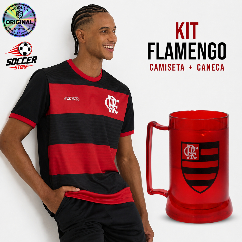 Kit Flamengo Camisa Camiseta Original + Caneca Térmica Chopp Oficial Presente Torcedor Futebol Time
