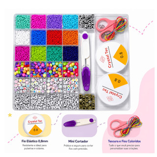 Kit Miçangas para Fazer Pulseira Infantil Colorida Bijuteria Colar Phone Strap 1800 pçs